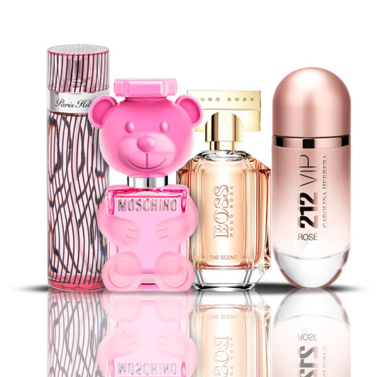 Zestaw 4 perfum | 212 VIP Rose + Moschino Bubble Gum + Hugo Boss The Scent + Paris Hilton 100 ml
