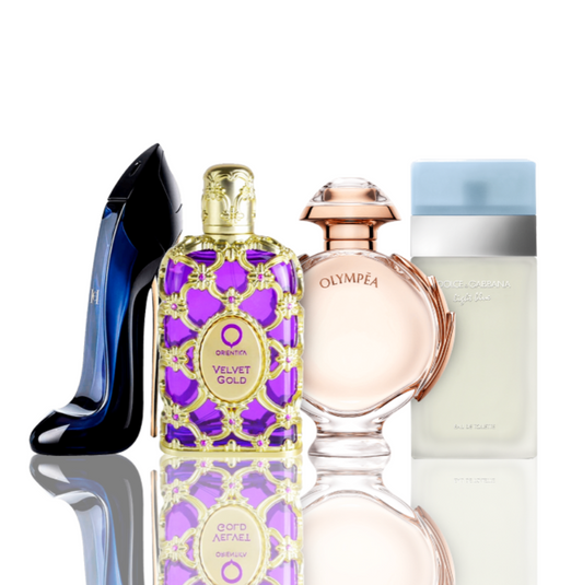 Zestaw 4 perfum | Light Blue + Orientica Velvet Gold + Good Girl + Olympea 100 ml